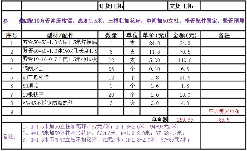 鋅鋼圍欄價格單